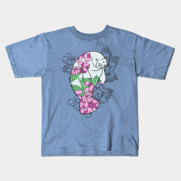 Floral Manatee Kids T-Shirt by natelledrawsstuff